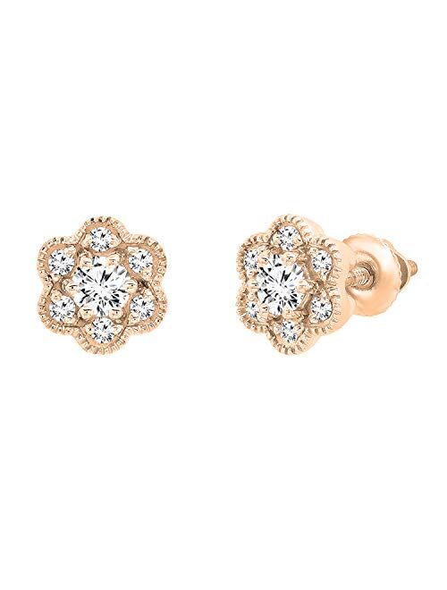 Dazzlingrock Collection 0.45 Carat (ctw) Round Lab Grown Diamond Ladies Cluster Flower Stud Earrings 1/2 CT