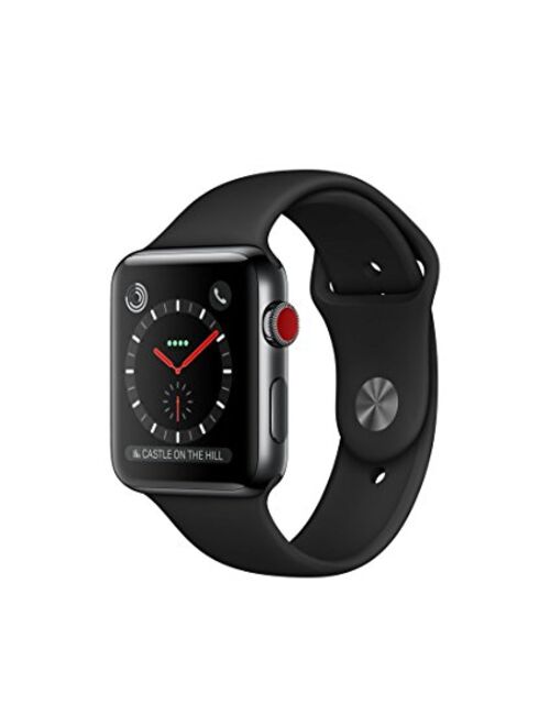 Apple Watch Series 3 (GPS + Cellular, 42MM) - Space Black Stainless Steel Case with Black Sport Band (Renewed)