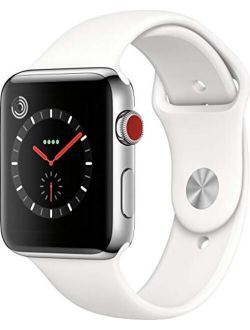 Watch Series 3 (GPS + Cellular, 42MM) - Stainless Steel Case with White Sport Band (Renewed)