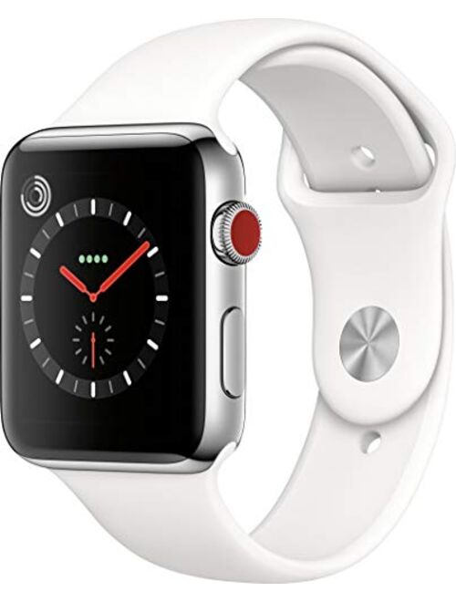 Apple Watch Series 3 (GPS + Cellular, 42MM) - Stainless Steel Case with White Sport Band (Renewed)