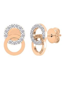 Collection 0.12 Carat (ctw) Round Lab Grown Diamond Ladies Interlocking Circle Stud Earrings, Available in 10K/14K/18K Gold & 925 Sterling Silver