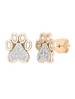 Collection 0.15 Carat (ctw) Round Lab Grown Diamond Ladies Heart & Paw Print Stud Earrings, Available in 10K/14K/18K Gold & 925 Sterling Silver