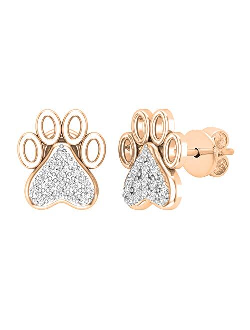 Dazzlingrock Collection 0.15 Carat (ctw) Round Lab Grown Diamond Ladies Heart & Paw Print Stud Earrings, Available in 10K/14K/18K Gold & 925 Sterling Silver
