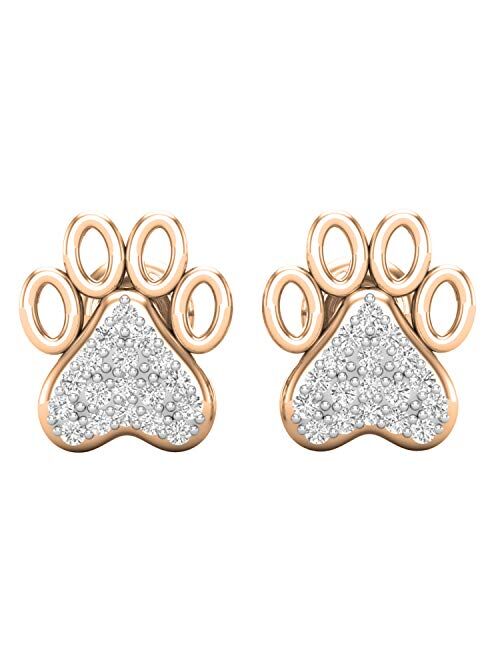 Dazzlingrock Collection 0.15 Carat (ctw) Round Lab Grown Diamond Ladies Heart & Paw Print Stud Earrings, Available in 10K/14K/18K Gold & 925 Sterling Silver