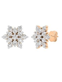 Collection 0.80 Carat (ctw) Round Lab Grown Diamond Ladies Flower Cluster Stud Earrings 3/4 CT, Available in 10K/14K/18K Gold