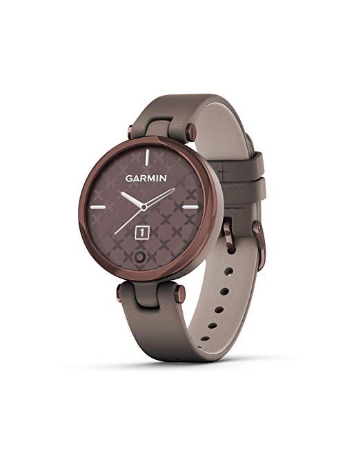 Garmin Lily™, Small GPS Smartwatch with Touchscreen and Patterned Lens, Rose Gold and Light Tan