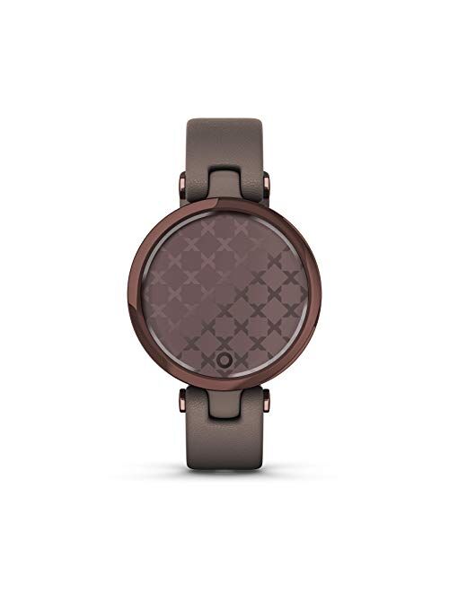Garmin Lily™, Small GPS Smartwatch with Touchscreen and Patterned Lens, Rose Gold and Light Tan