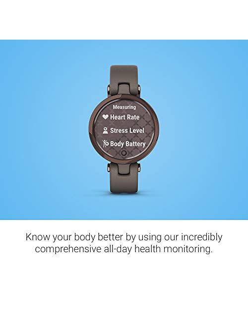 Garmin Lily™, Small GPS Smartwatch with Touchscreen and Patterned Lens, Rose Gold and Light Tan
