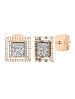 Collection 0.10 Carat (ctw) Round Lab Grown White Diamond Ladies Square Shape Stud Earrings 1/10 CT, Available in Metal 10K/14K/18K Gold & 925 Sterling Silve