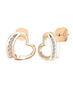 Collection 0.10 Carat (ctw) Round Lab Grown White Diamond Ladies Heart Stud Earrings, Available In 10K/14K/18K & 925 Sterling Silver
