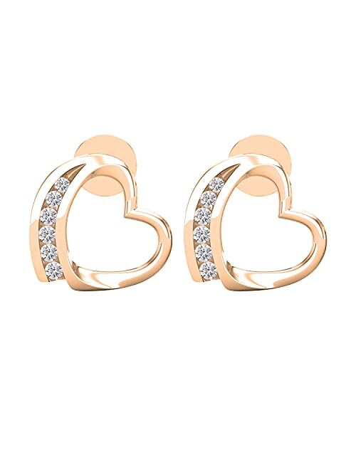 Dazzlingrock Collection 0.10 Carat (ctw) Round Lab Grown White Diamond Ladies Heart Stud Earrings, Available In 10K/14K/18K & 925 Sterling Silver