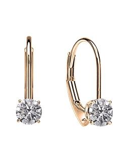 Collection 0.25 Carat (ctw) 10K Gold Round Lab Grown White Diamond Ladies Dangling Drop Earrings 1/4 CT