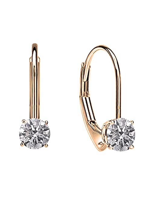 Dazzlingrock Collection 0.25 Carat (ctw) 10K Gold Round Lab Grown White Diamond Ladies Dangling Drop Earrings 1/4 CT