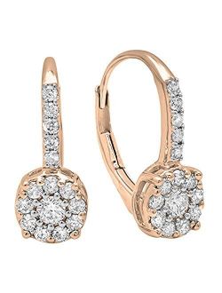 Collection 0.55 Carat (ctw) 10K Gold Round Lab Grown White Diamond Ladies Dangling Drop Earrings 1/2 CT