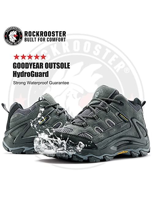 ROCKROOSTER Newland Waterproof Hiking Boots for Men, 4" & 6" Suede Leather Trekking Boots, Anti-Fatigue Outdoor Shoes, Ankle Support, Non-Slip, Comfortable, Shock Absorpt