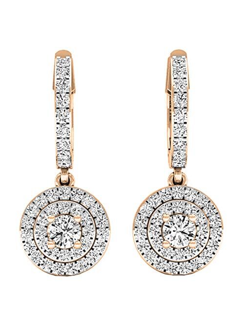 Dazzlingrock Collection 1.00 Carat (ctw) 10K Gold Round Lab Grown White Diamond Ladies Halo Dangling Earrings 1 CT