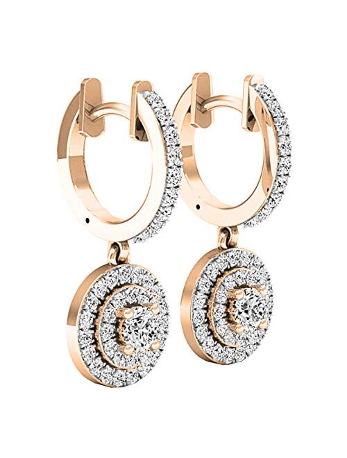 Dazzlingrock Collection 1.00 Carat (ctw) 10K Gold Round Lab Grown White Diamond Ladies Halo Dangling Earrings 1 CT