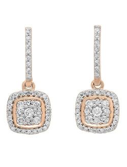 Collection 0.40 Carat (ctw) 10K Gold Round Lab Grown White Diamond Ladies Cluster Dangling Earrings