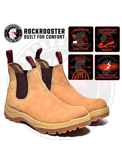 Rockrooster Men's 6 IN. Chelsea Boos, Slip-On Safety Boots, Composite Toe Puncture-Resistant EH Rated Work Boots AK223 / AK228