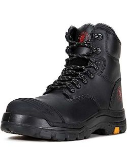 Work Boots for Men, Steel Toe, 8 inch Safety Leather Shoes, Slip Resistant Industrial Boot, Static Dissipative, Breathable, Quick Dry, Anti-Fatigue, AK232