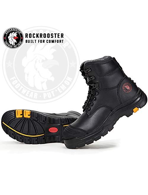 ROCKROOSTER Work Boots for Men, Steel Toe, 8 inch Safety Leather Shoes, Slip Resistant Industrial Boot, Static Dissipative, Breathable, Quick Dry, Anti-Fatigue, AK232