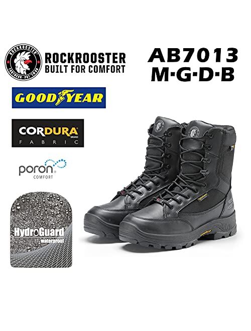 Rockrooster M.G.D.B Waterproof Military and Tactical Boots for men, 8 inch X-wide Soft toe, Comfortable Motorcycle Anti-Fatigue Boots