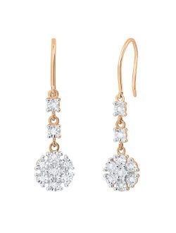 Collection 0.21 Carat (ctw) Round Lab Grown White Diamond Ladies Dangling Floral Earrings 1/4 CT | Available in 10K/14K/18K Gold & 925 Sterling Silver