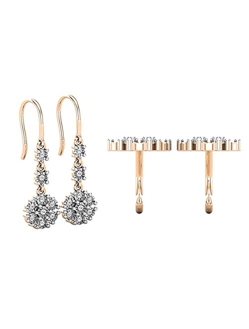 Dazzlingrock Collection 0.21 Carat (ctw) Round Lab Grown White Diamond Ladies Dangling Floral Earrings 1/4 CT | Available in 10K/14K/18K Gold & 925 Sterling Silver