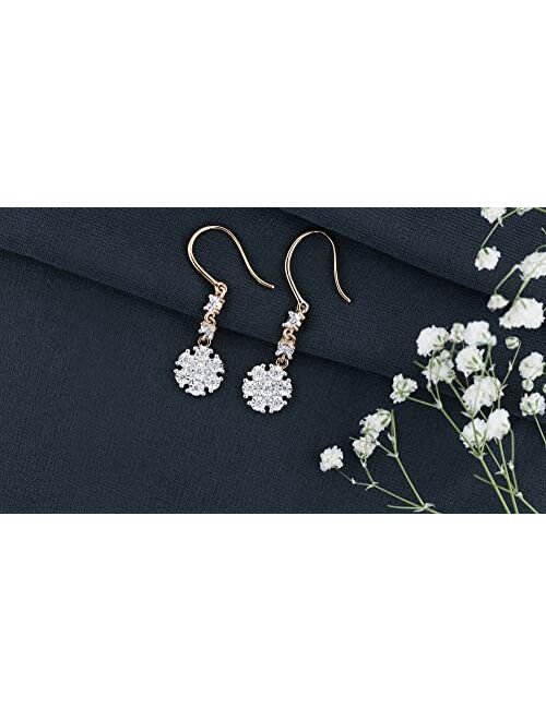 Dazzlingrock Collection 0.21 Carat (ctw) Round Lab Grown White Diamond Ladies Dangling Floral Earrings 1/4 CT | Available in 10K/14K/18K Gold & 925 Sterling Silver