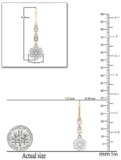 Dazzlingrock Collection 0.21 Carat (ctw) Round Lab Grown White Diamond Ladies Dangling Floral Earrings 1/4 CT | Available in 10K/14K/18K Gold & 925 Sterling Silver