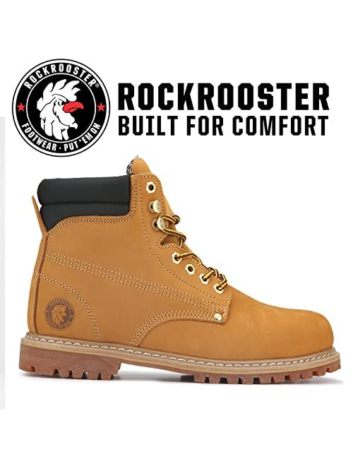 ROCKROOSTER Underwood Electrical Hazard Work Boots for Men, 6 inch 100% Nubuck Leather, Comfort and Slip-Resistant Construction Boots