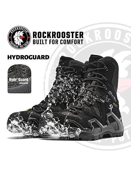 ROCKROOSTER Walland Waterproof Military Tactical Boots for Men, 8" Soft Toe Combat Boots, Comfort Durable Sand Suede Leather Desert Boots, Hot Duty Boots, Army Boots, Qui