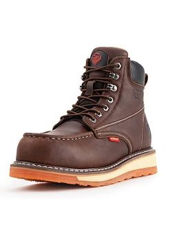 SUREWAY Men's 6" Steel/Soft Toe Work Boots Full Grain Leather Moc Toe Work Boots for Men Wedge Sole Construction Boots