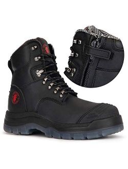 Kimberly/Kensington Zipper Work Boots for Men, 7 inch Steel Toe Slip On Leather Boots, Side Zipper, Static Control, Non-Slip, Breathable, Quick Dry, AK232Z/AK