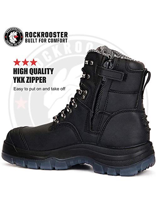 ROCKROOSTER Kimberly/Kensington Zipper Work Boots for Men, 7 inch Steel Toe Slip On Leather Boots, Side Zipper, Static Control, Non-Slip, Breathable, Quick Dry, AK232Z/AK