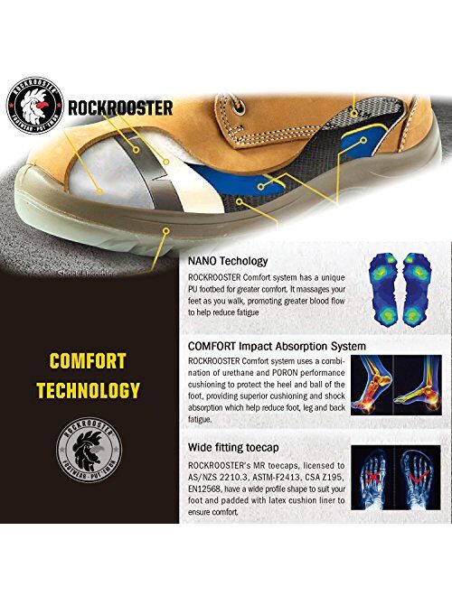 ROCKROOSTER Kimberly/Kensington Zipper Work Boots for Men, 7 inch Steel Toe Slip On Leather Boots, Side Zipper, Static Control, Non-Slip, Breathable, Quick Dry, AK232Z/AK