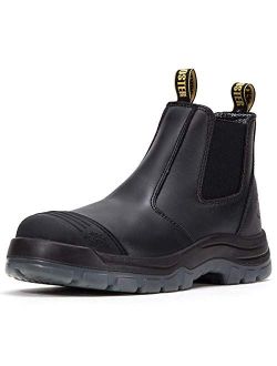 Work Boots for Men, 6" Soft Toe, Slip On Safety Oiled Leather Shoes, Static Dissipative, Breathable, Quick Dry AK227NT