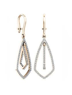 Collection 0.30 Carat (ctw) 10K Gold Round Lab Grown Diamond Ladies Kite Shape Dangling Earrings 1/3 CT