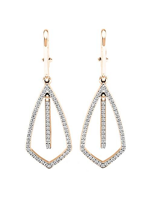 Dazzlingrock Collection 0.30 Carat (ctw) 10K Gold Round Lab Grown Diamond Ladies Kite Shape Dangling Earrings 1/3 CT