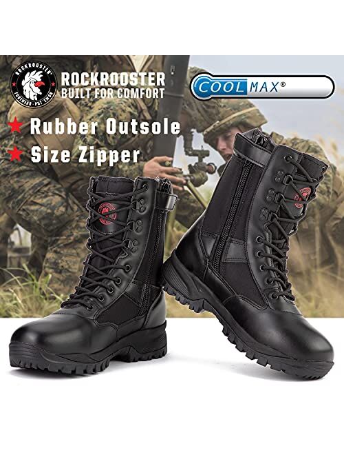 ROCKROOSTER VEGA Zipper Military and Tactical Boots for men, 8 inch Soft Toe, Anti-Fatigue Tech, Lightweight Breathable Boots (AB5317, AB5318)