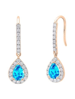 Collection 10K 7X5 MM Each Pear Gemstone & Round Diamond Ladies Teardrop Dangling Drop Earrings, Rose Gold