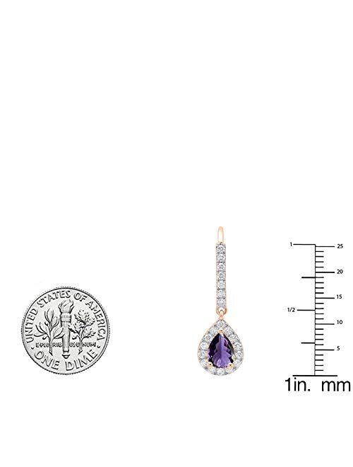 Dazzlingrock Collection 10K 7X5 MM Each Pear Gemstone & Round Diamond Ladies Teardrop Dangling Drop Earrings, Rose Gold