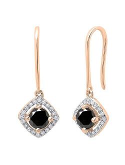 Collection 10K 5 MM Each Round Gemstone & White Diamond Ladies Halo Dangling Drop Earrings, Rose Gold