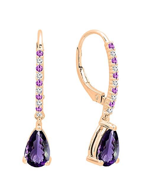 Dazzlingrock Collection 10K 8X5 MM Pear & Round Gemstone & Round Diamond Ladies Teardrop Dangling Drop Earrings, Rose Gold