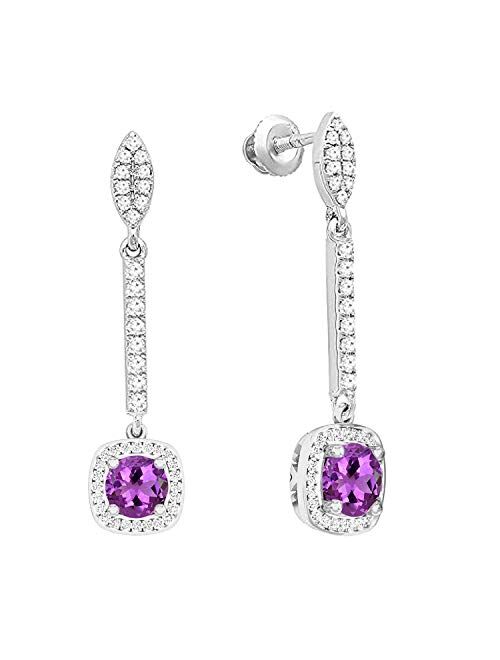 Dazzlingrock Collection 10K 6 MM Each Round Gemstone & White Diamond Ladies Halo Style Dangling Drop Earrings, White Gold