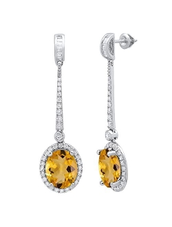 Collection 11X9mm Each Oval Gemstone with Round & Baguette Diamond Graduating Dangling Drop Screwback Earrings for Her in 10K Gold