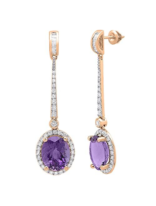Dazzlingrock Collection 11X9mm Each Oval Gemstone with Round & Baguette Diamond Graduating Dangling Drop Screwback Earrings for Her in 10K Gold