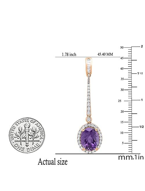 Dazzlingrock Collection 11X9mm Each Oval Gemstone with Round & Baguette Diamond Graduating Dangling Drop Screwback Earrings for Her in 10K Gold