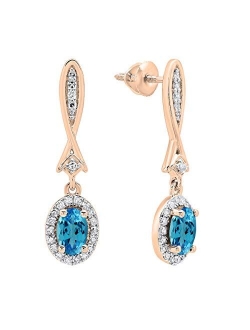 Collection 10K 6X4 MM Each Oval Gemstone & Round White Diamond Ladies Dangling Drop Earrings, Rose Gold