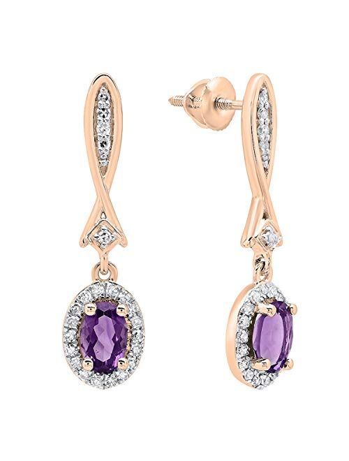 Dazzlingrock Collection 10K 6X4 MM Each Oval Gemstone & Round White Diamond Ladies Dangling Drop Earrings, Rose Gold
